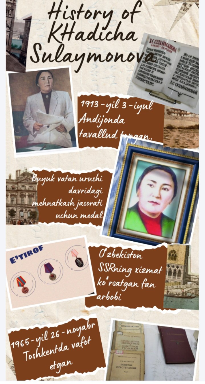 XADICHA SULAYMONOVA -HUQUQ VA ADOLAT TIMSOLI" mavzusida infografikalar tanlovi