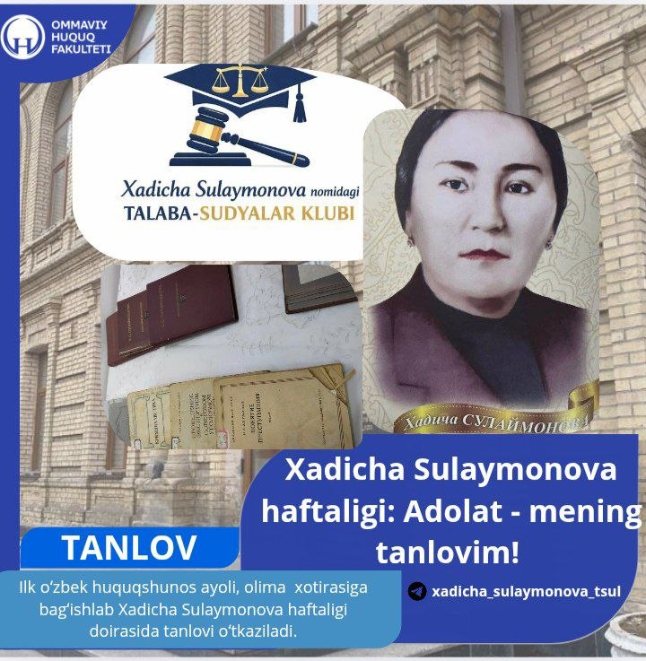 Xadicha Sulaymonova haftaligi: Adolat mening tanlovim!